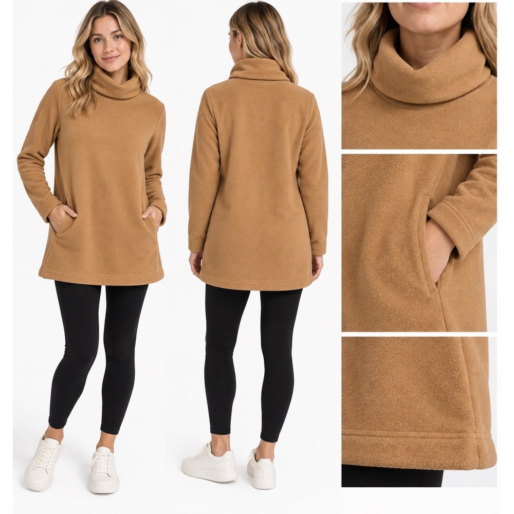 Dudley Stephens Cobble Hill Turtleneck Vello Fleece Camel Womens Small Cozy Soft